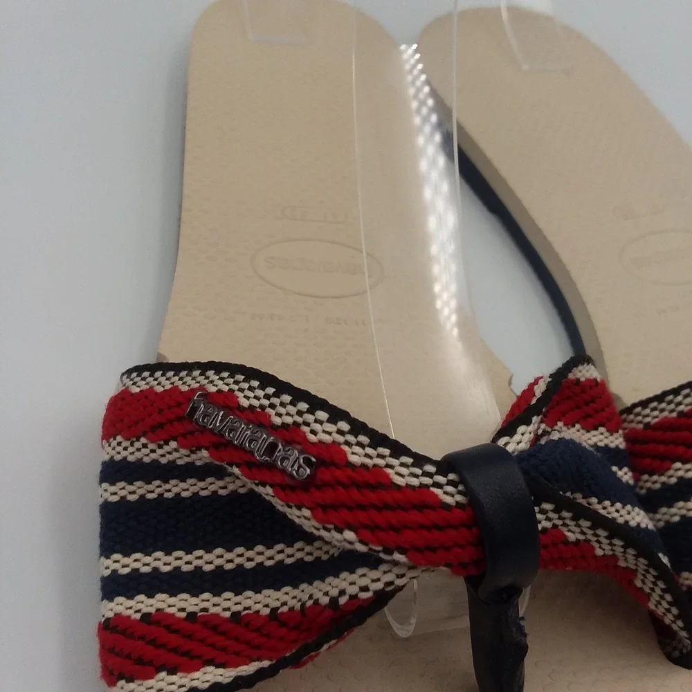 Havaianas Bow Flip Flops Thong‎ Sandals Striped Red Blue Beige Women's US11 EU43